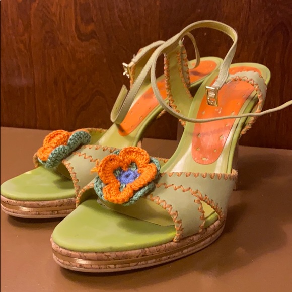 BCBGirls Shoes - BCBGirls Green Vintage Cork Heeled Sandals | 8B